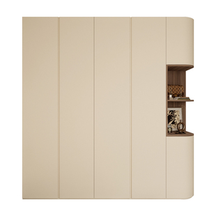 奶油中古衣柜家用卧室整体衣帽间柜子组合全屋定制圆弧收纳储物柜