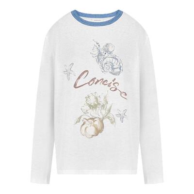 concise-white/简白 26春夏新款女士印花长袖T恤银泰百货 301257