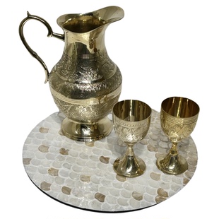 法式中古铜壶酒壶酒杯贝壳托盘组合摆件桌面装饰酒店样板间会客厅