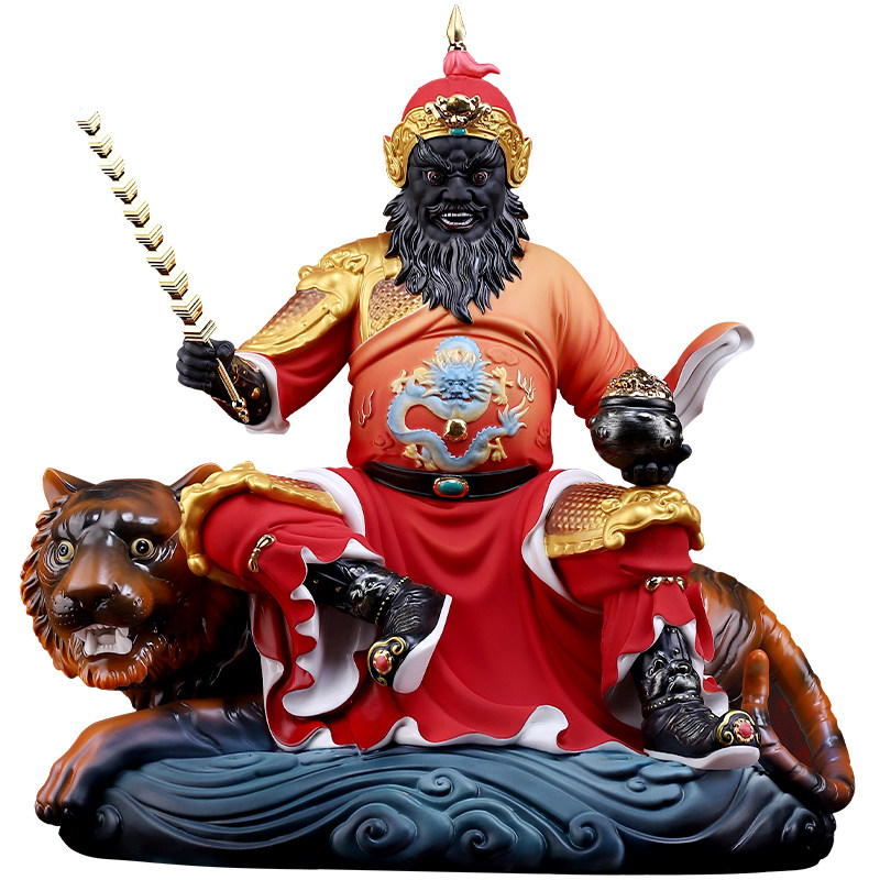 陶瓷赵公明骑虎神像摆件家用供奉