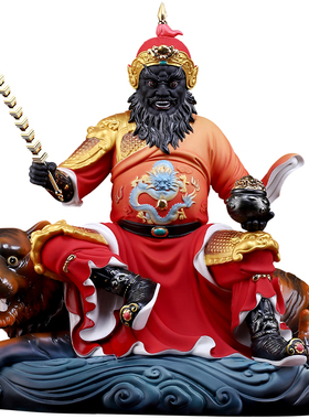 陶瓷赵公明骑虎神像摆件家用供奉