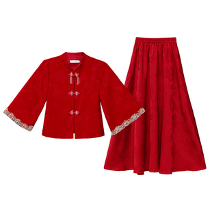 敬酒服新娘中式结婚旗袍套装酒红色订婚礼服高级感回门宴春秋冬女