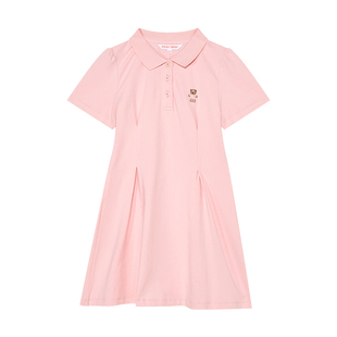 NOISY TEDDY 25年夏季新款简约纯色女童POLO领短袖连衣裙休闲百搭