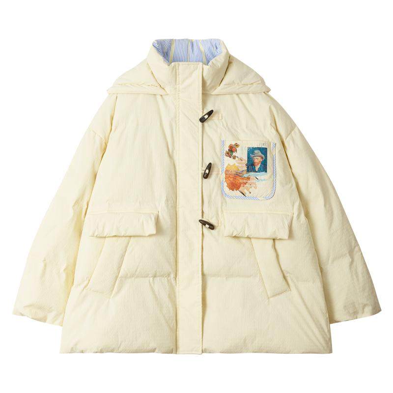KEIKO 温柔感鹅黄色连帽棉服外套25冬季超好看加厚拼色棉袄面包服