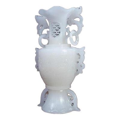 天然玉石仿古镂空花瓶摆件