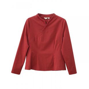 布符新中式「红针织连立领珠绣旗袍上衣」2025年秋季新品偏襟女衫