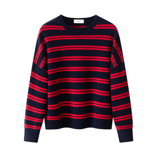 盈妹撞色基因丨英伦黑红条纹上衣冬季长袖针织衫复古高级感毛衣女