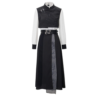 pinksavior/西厢/新中式收腰显瘦黑白设计套装侠客风（一套送挂链