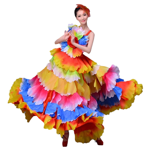 盛世花开欢歌舞蹈开场舞大摆裙演出服花瓣裙子大气歌伴舞服装长裙