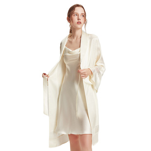 2026夏季新款100%桑蚕丝睡衣女荡领真丝睡裙睡袍两件套高级感晨袍