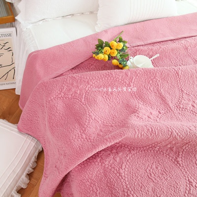 f新款床品韩式超柔纯色短毛绒绣花绗缝床盖加厚保暖毛绒床单可机