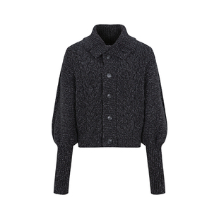 dorydory 黑色高领斗篷毛衣开衫复古显瘦短款秋冬女杂点粗支针织