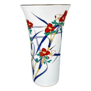 日本香兰社兰花茶花蔷薇花花瓶手绘帝王蓝陶瓷大肚瓶装饰摆件