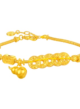 碎碎冰五帝钱盘缠手链时尚轻奢金包银招财纳福葫芦挂坠手串送女友