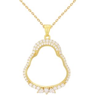 s925纯银豪华款佛公吊坠空托玉石翡翠玉髓弥勒佛包边白金色吊坠托