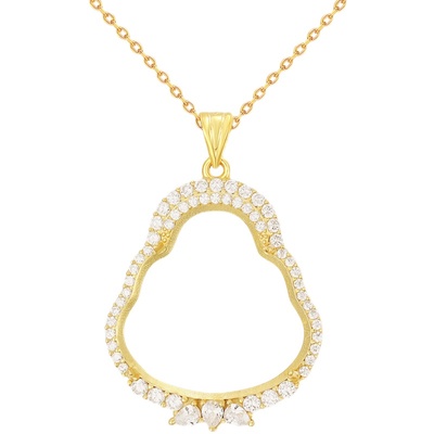 女士纯银佛公吊坠空托满钻