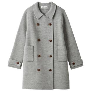 LILY BROWN2025秋冬新品翻领双排扣毛呢中款大衣外套LWNC254126