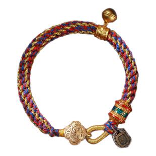 粗款藏式手绳手工编织玉米结女款扎基拉姆银牌手链护身五彩绳平安