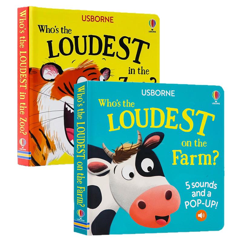 Usborne 动物园/农场里谁最吵 奇趣发声书立体书 英文原版绘本 Who's the Loudest in the Zoo Farm 触摸发声书聆听5种动物的叫声