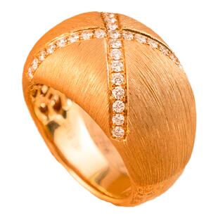 太府珠宝18K金意大利手工拉丝工艺戒指简约复古镶钻女戒全新指环