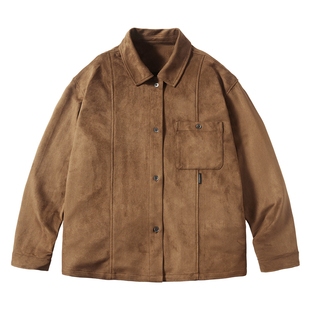 PSO Brand男装女装纯色仿麂皮绒衬衫长袖潮牌春秋季情侣衬衣外套