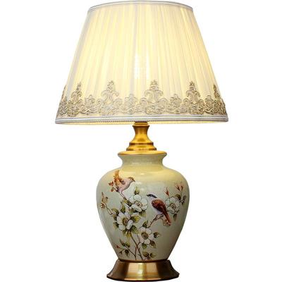美式田园台灯陶瓷欧式古典卧室床头灯温馨客厅法式复古手绘花鸟