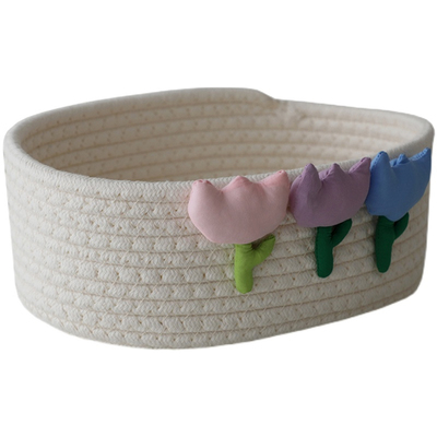 沐野手工编织棉线桌面收纳日式