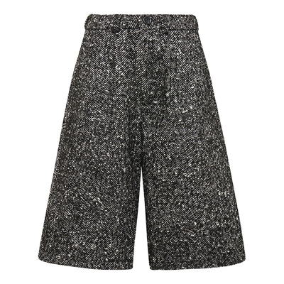 褶裥短裤羊毛混纺毛呢