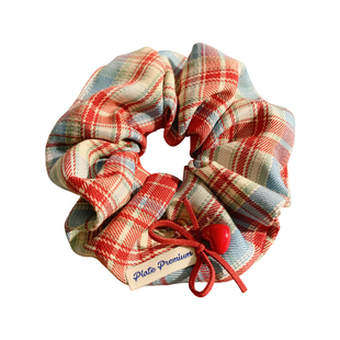 复古红色格子方巾大肠发圈女高级感慵懒风头饰扎头发超大方形发绳