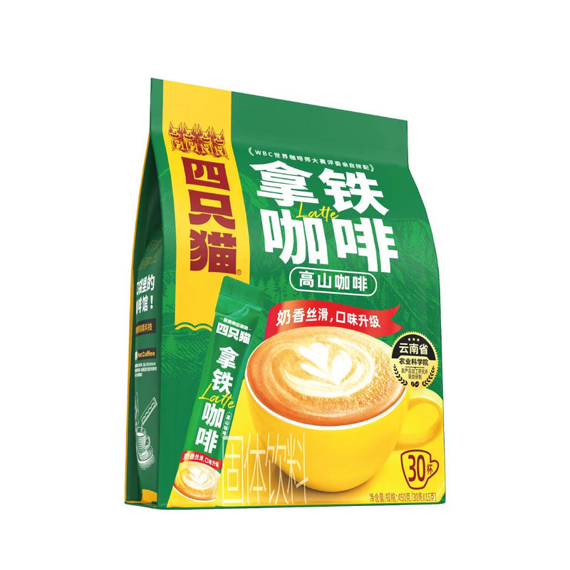 四只猫咖啡拿铁咖啡150条+杯三合一速溶咖啡云南高山小粒咖啡
