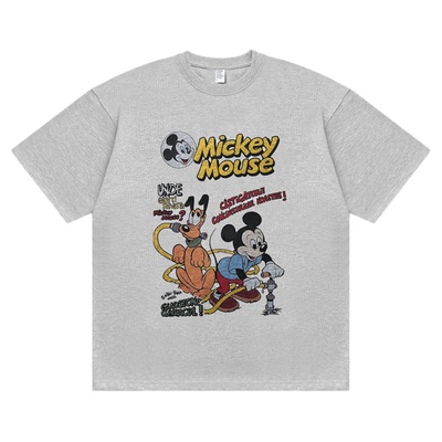 Talktokey(TTO) 水管米奇 美式卡通 花灰色纯棉宽松短袖T恤男女
