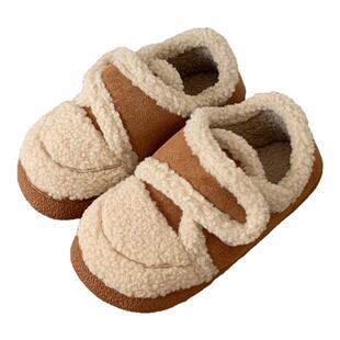 细细条羊羔毛棉鞋女冬舒适时尚保暖防滑复古室内亲子包跟豆豆鞋