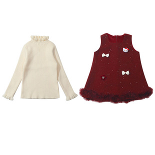 女童冬装套装裙子2025新款儿童过年红色连衣裙宝宝新年洋气公主裙