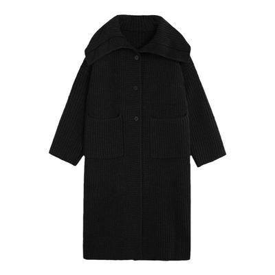 黑色长款毛衣开衫女慵懒风