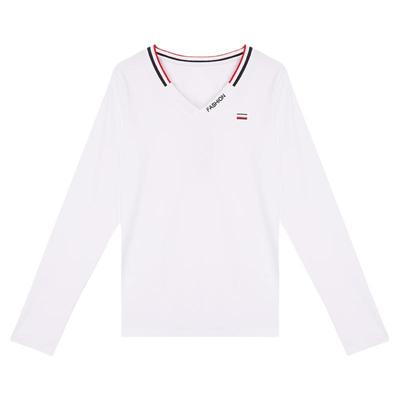 白色长袖t恤女v领打底衫