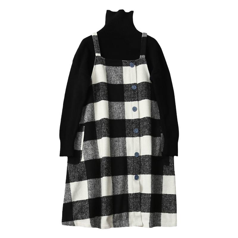孕妇背心裙中长款格子秋冬新款