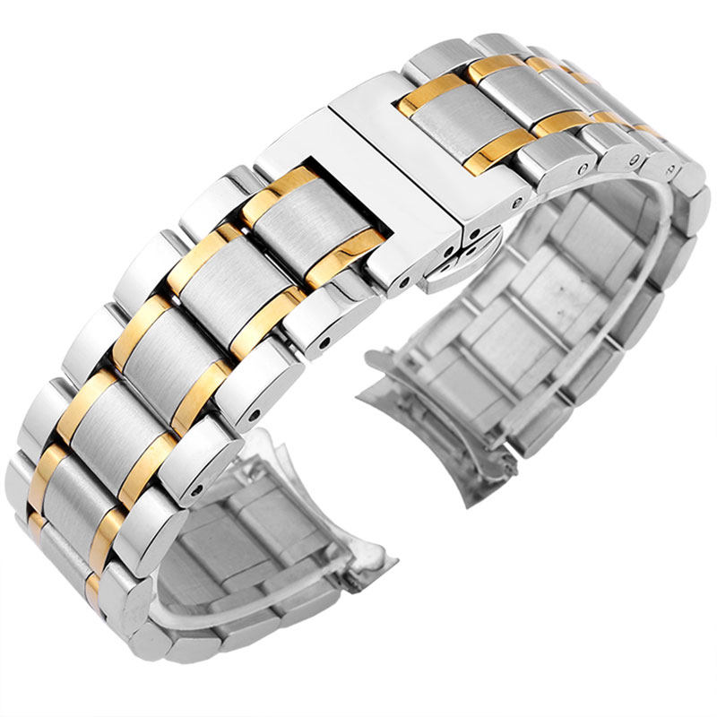 双狮原装款手表带 实心钢带男女精钢蝴蝶扣商务机械表带配件22mm