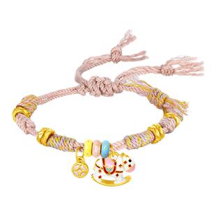 周大生黄金五帝钱手绳女足金硬金马上有钱碎碎金手链送女朋友礼物