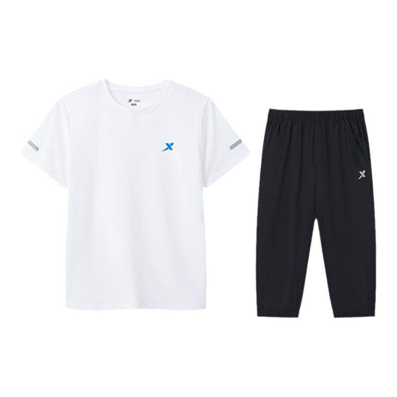 特步儿童速干套装夏季新款男童短袖t恤七分裤运动服童装男孩夏装