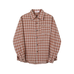 TGNS潮牌磨毛格子衬衫男女格纹衬衣春季美式复古长袖情侣上衣外套