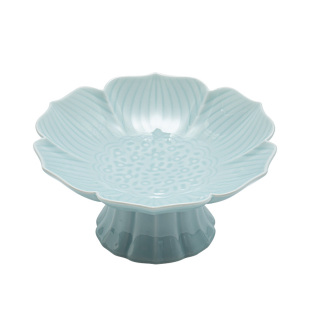 禅意莲花精致陶瓷盘高脚茶点盘中式糕点下午茶点心盘佛手柑托盘