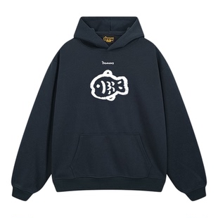 Drew美式潮牌小鱼印花连帽卫衣男女情侣装宽松百搭黑色帽衫外套