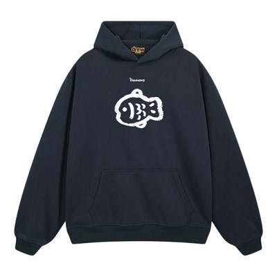 Drew美式潮牌小鱼印花连帽卫衣男女情侣装宽松百搭黑色帽衫外套