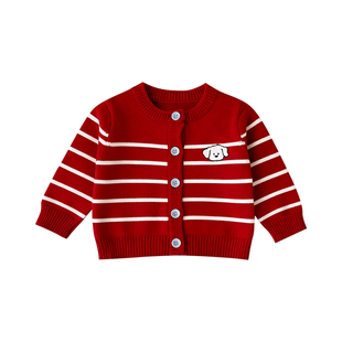 宝宝春装套装婴儿周岁喜庆衣服春季分体婴幼儿针织衫连体衣两件套