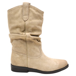 UDV牛猄皮堆堆靴女2025秋季新款西部牛仔真皮中筒靴美拉德短靴子