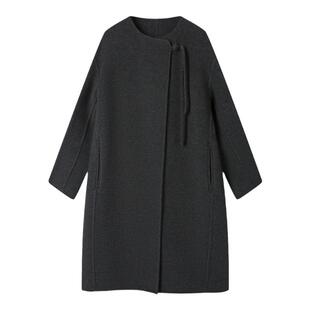 帕特纳羊绒无领大衣女装冬季新款双面羊毛外套高级感盘扣长款上衣