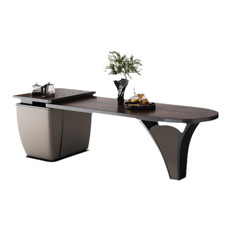 诚骏胡桃木实木岛台餐桌茶桌一体轻奢家用可伸缩新中式多功能倒台