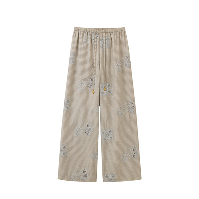 【现货】ICE DUST 26SS 春夏新款条纹镂空花长裤 DOUBLEBOO