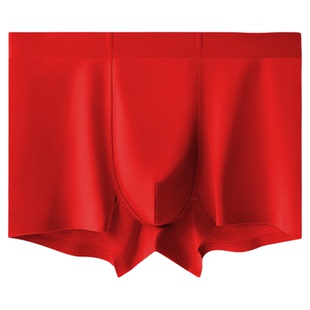 男士红色平角内裤春夏高棉舒适抑菌防臭吸汗透气高弹简约四角裤子