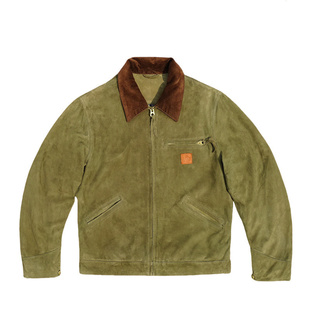 工装之神！底特律咔哈特J97款绒面墨绿色绵羊皮真皮皮衣男工装